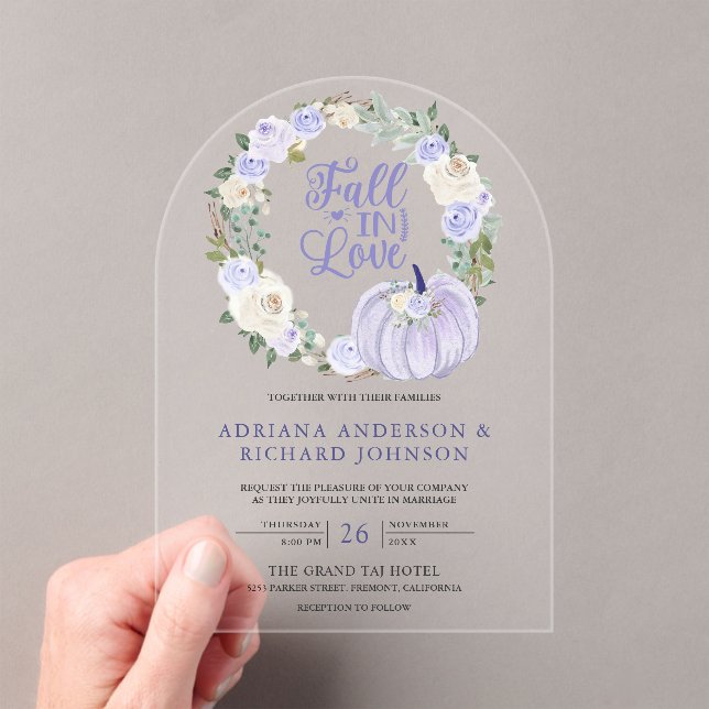 Lavender Roses Pumpkin Wedding Acrylic Invitations (Insitu (Handheld))