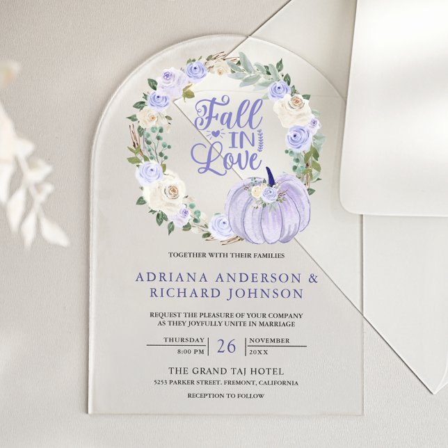 Lavender Roses Pumpkin Wedding Acrylic Invitations (Creator Uploaded)