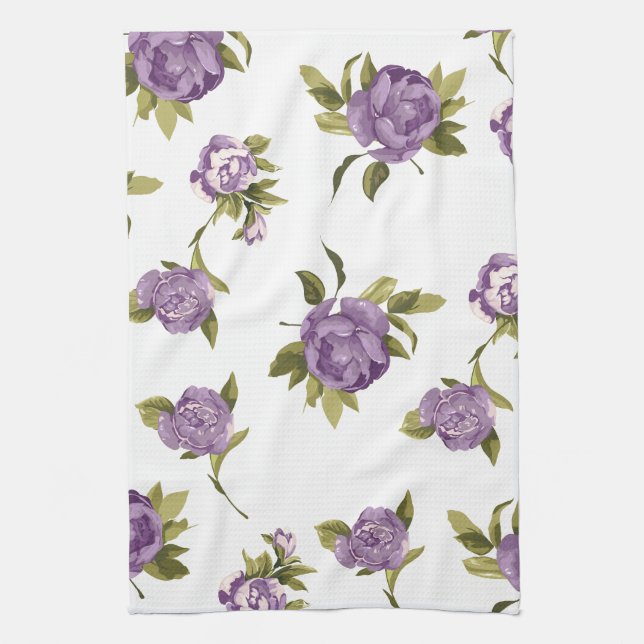 Lavender Roses Shabby Chic Tea Towel (Vertical)
