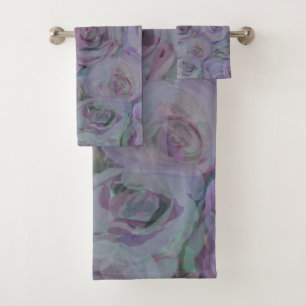 Lavender Roses Watercolor Art Bath Towel Set
