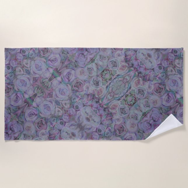Lavender Roses Watercolor Art Beach Towel (Front)