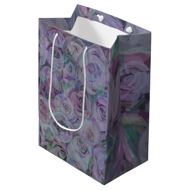 Lavender Roses Watercolor Art Medium Gift Bag (Front Angled)