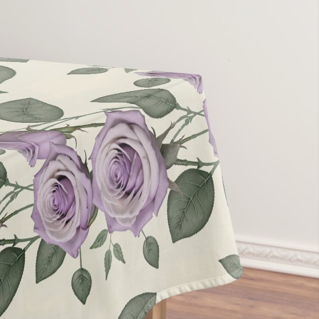 Lavender Roses With Silver And Green Leaves  Tablecloth (In Situ)