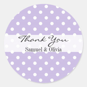 Lavender Round Custom Polka Dotted Thank You Classic Round Sticker