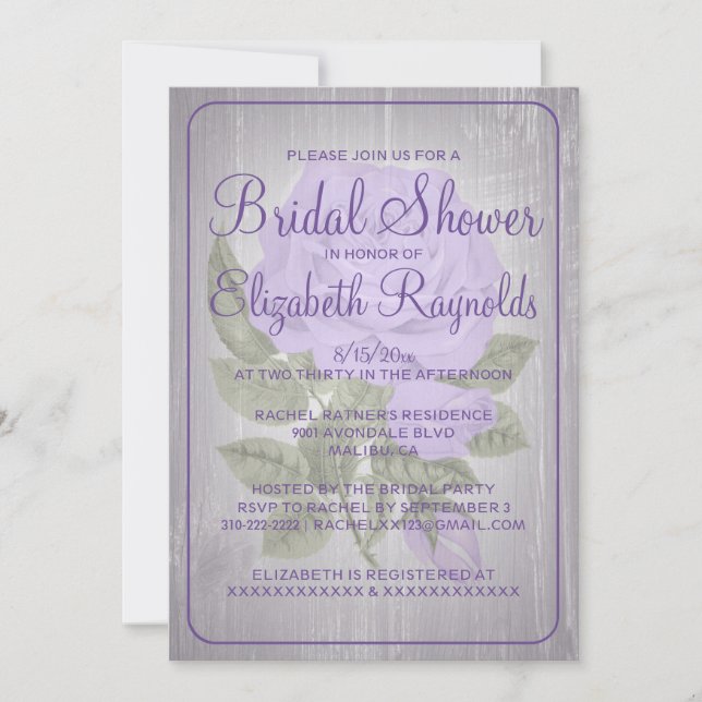 Lavender Rustic Floral Bridal Shower Invitations (Front)