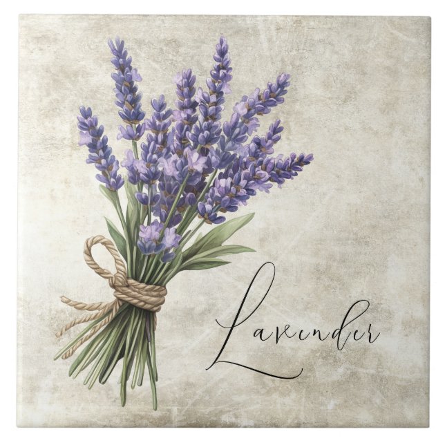 Lavender Rustic Floral Faux Ceramic Tile (Front)