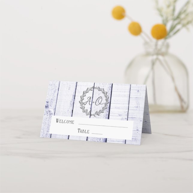Lavender Rustic Monogram Reception Place Card (Front)