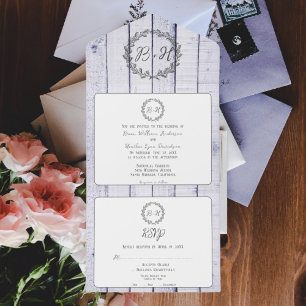 Lavender Rustic Monogram Wedding All In One Invitation