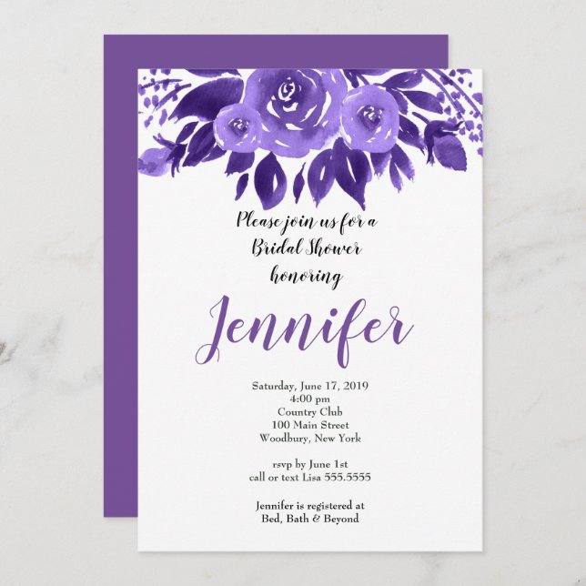 Lavender Rustic Watercolor bridal shower Invitation (Front/Back)