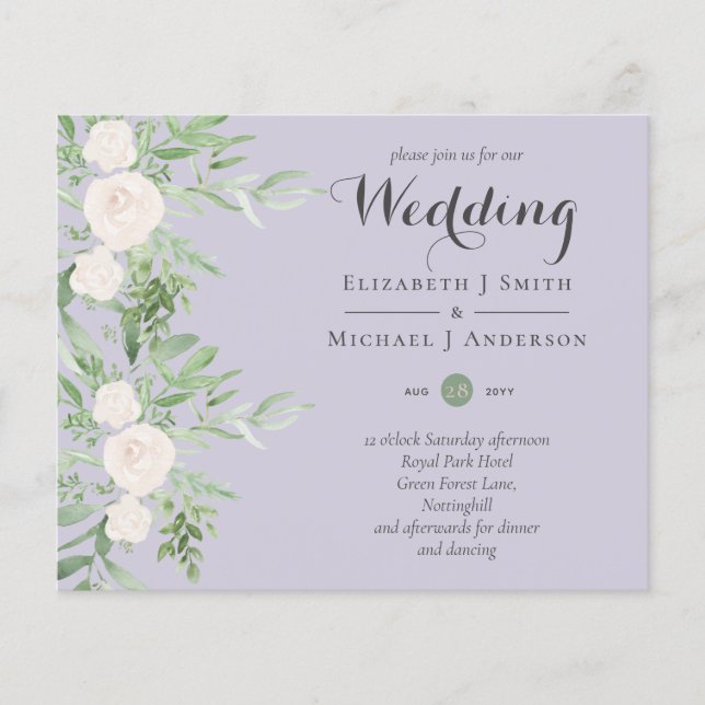 Lavender Sage Floral LOW BUDGET WEDDING Invite Flyer (Front)