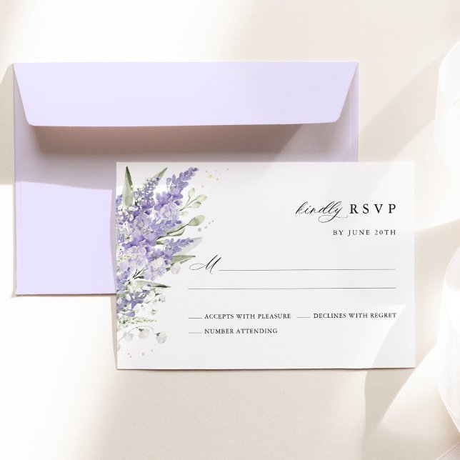Lavender & Sage Green Floral Watercolor Wedding RSVP Card (Lavender and sage green floral wedding RSVP card with watercolor flowers, elegant wedding stationery)