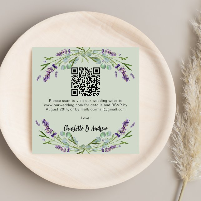 Lavender sage green QR code wedding RSVP Enclosure Card (Creator Uploaded)