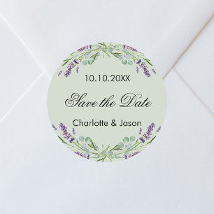 Lavender sage green wedding Save the Date Classic Round Sticker