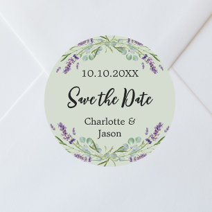 Lavender sage green wedding Save the Date Classic Round Sticker