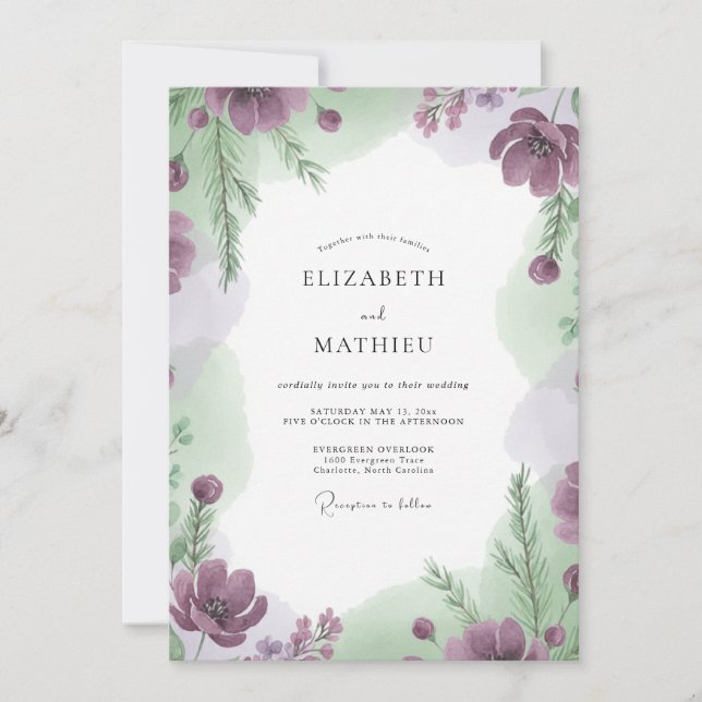 Lavender Sage Painted Wedding Invitation (Front)