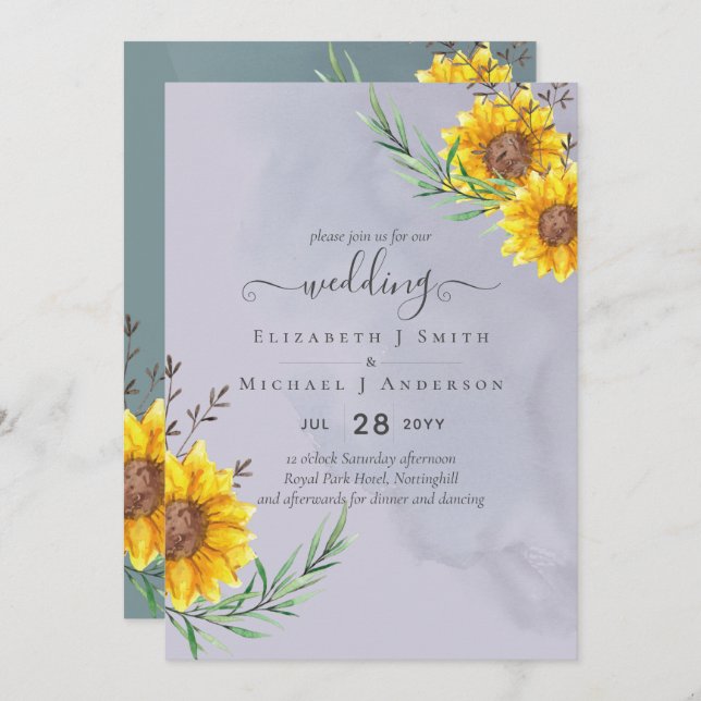 Lavender Sage Sunflowers Rustic Boho Wedding (Front/Back)