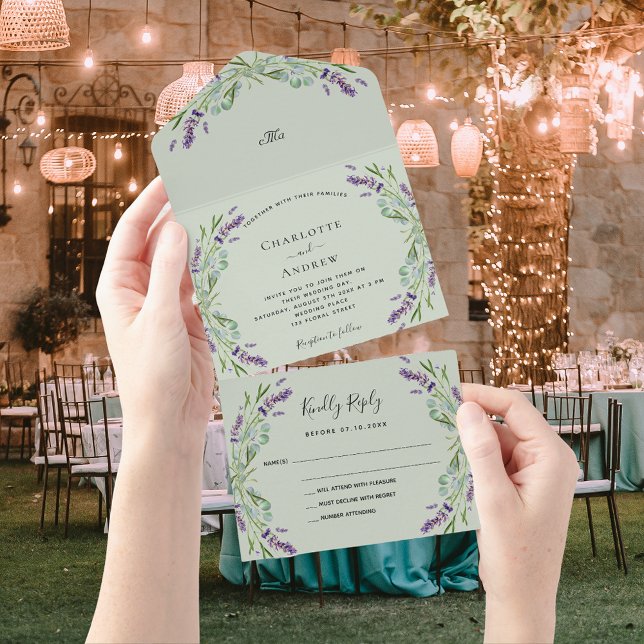 Lavender sage violet floral eucalyptus wedding all in one invitation (Creator Uploaded)