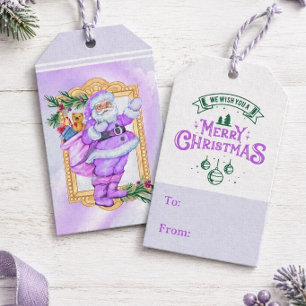 Lavender Santa Watercolor To and From Christmas Gift Tags