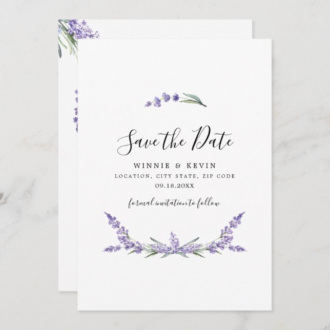 Lavender Save The Date Invitation (Front/Back)