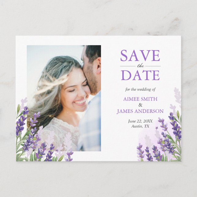 Lavender Save the Date Postcard Simple Purple (Front)