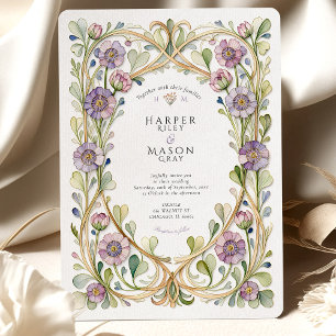 Lavender Scabiosa Floral Wedding Invitation