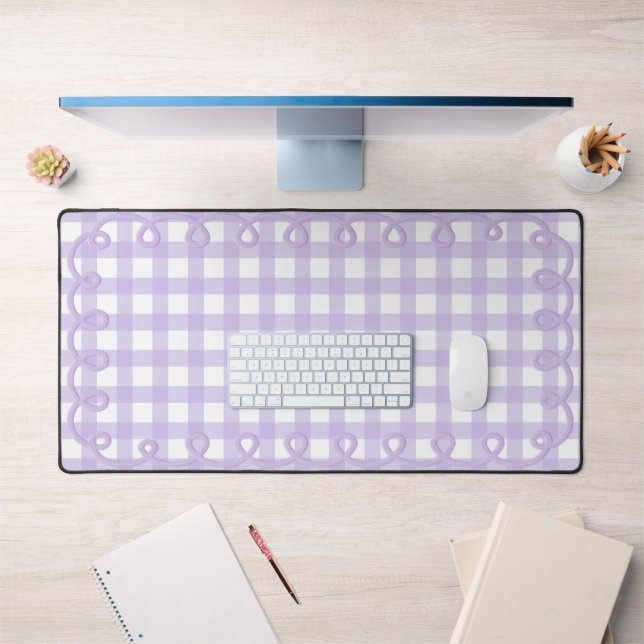 Lavender Scalloped Gingham Wavy Border Desk Mat (Office 1)