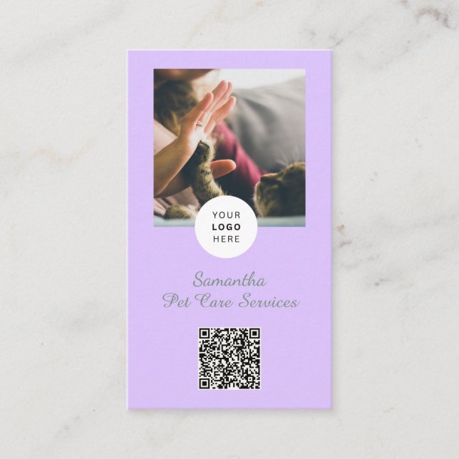 Lavender Script Business Card QR Code Service Menu (Front)