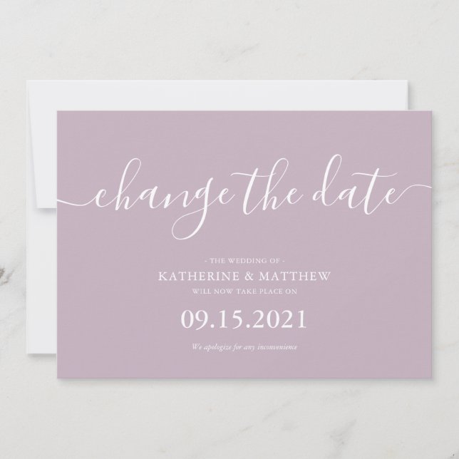 Lavender Script Lettering Resave the Date Wedding Save The Date (Front)