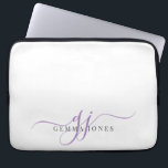 Lavender Script Monogram Initials Minimalist  Laptop Sleeve<br><div class="desc">A chic modern stylish lavender script initials monogram on white,  with a dramatic script initial with swashes and your full name in a modern serif type.</div>