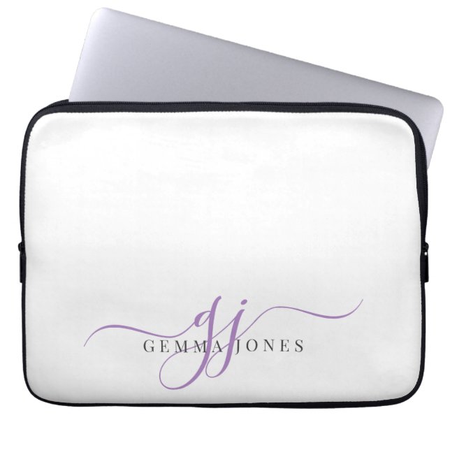 Lavender Script Monogram Initials Minimalist  Laptop Sleeve (Front)