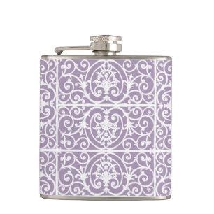 Lavender scrollwork pattern hip flask