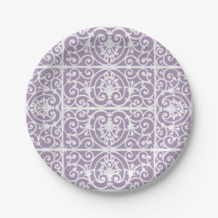 Lavender scrollwork pattern paper plate