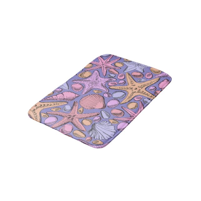 Lavender Seashell Fantasy Small Bath Mat (Angled)