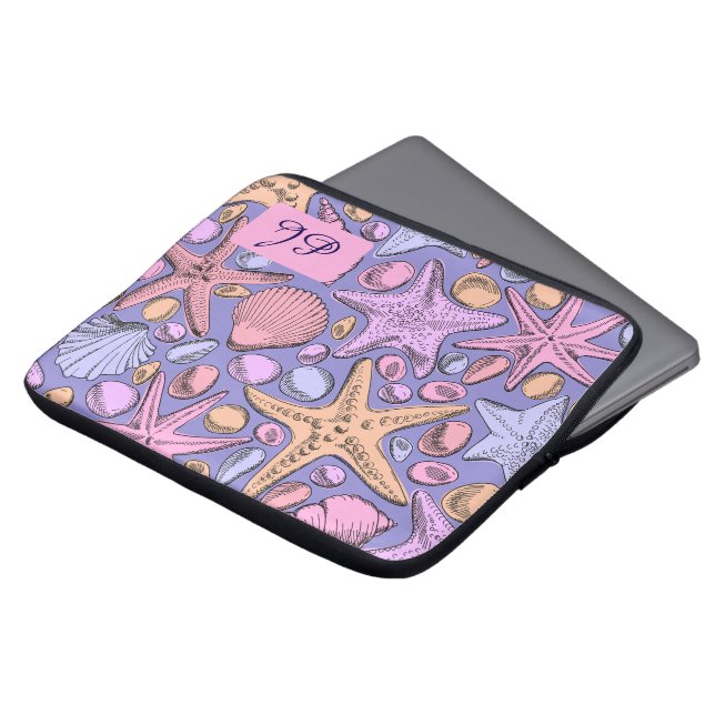 Lavender Seashell Initial Laptop Sleeve (Front Top)