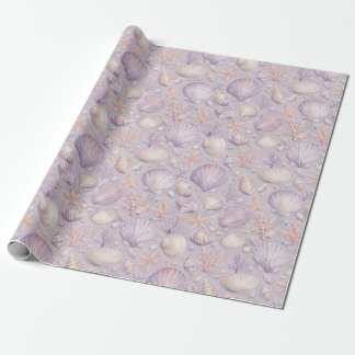 Lavender Seashell Watercolor Coastal Pattern Gift  Wrapping Paper