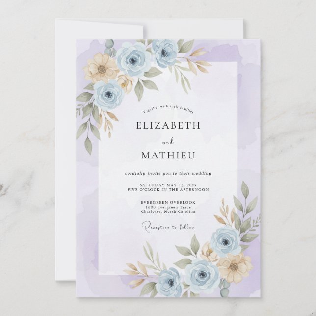 Lavender Serene Watercolor Wedding Invitation (Front)