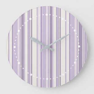 Lavender Shades Soft Ivory Stripes Large Clock