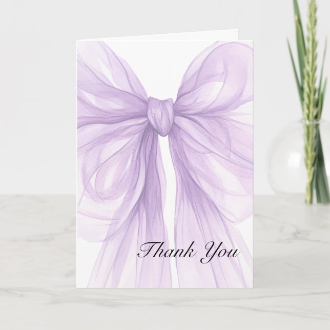 Lavender Sheer Bow Elegant Thank You Card (Front)
