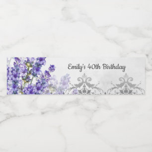 Lavender silver birthday bottle label