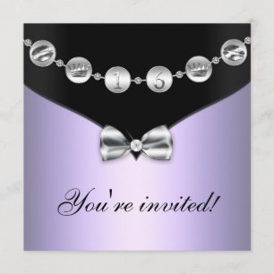 Lavender & Silver Bowed Charm Sweet Sixteen Invite
