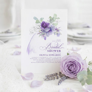 Lavender Silver Elegant Modern Boho Bridal Shower Invitation