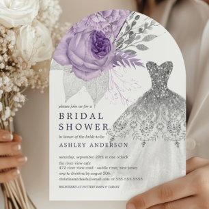 lavender Silver Floral Wedding Dress Bridal Shower Invitation