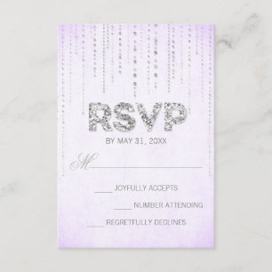 Lavender & Silver Glitter Look Wedding RSVP Card
