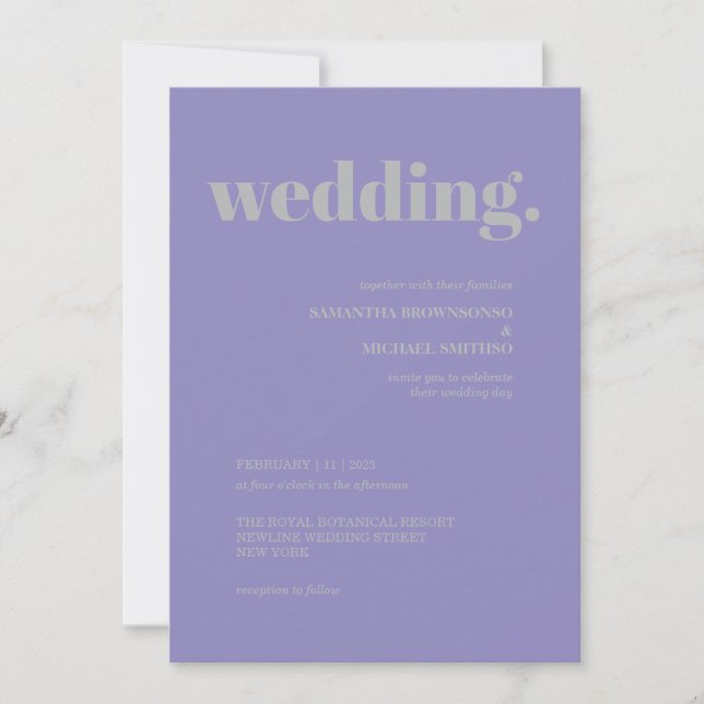 Lavender Silver Minimal Earth Tone Wedding Invitation (Front)