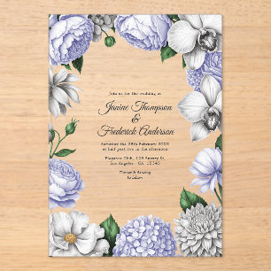 Lavender & Silver Modern Botanical Wedding Acrylic Invitations