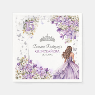 Lavender Silver Tiara Floral Butterfly Quinceañera Napkin