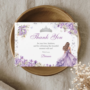 Lavender Silver Tiara Floral Butterfly Quinceañera Thank You Card