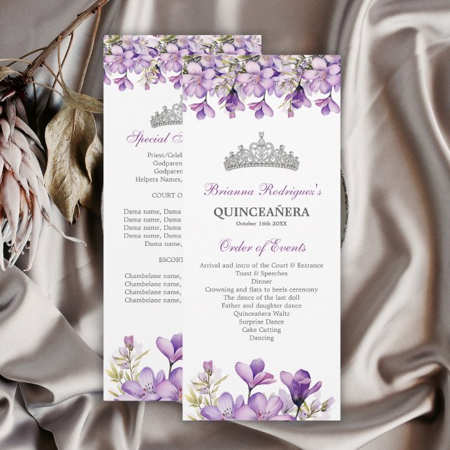 Lavender Silver Tiara Floral Quinceañera Program (Creator Uploaded)