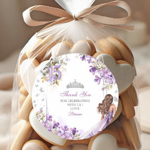 Lavender Silver Tiara Floral Quinceañera Thank You Classic Round Sticker