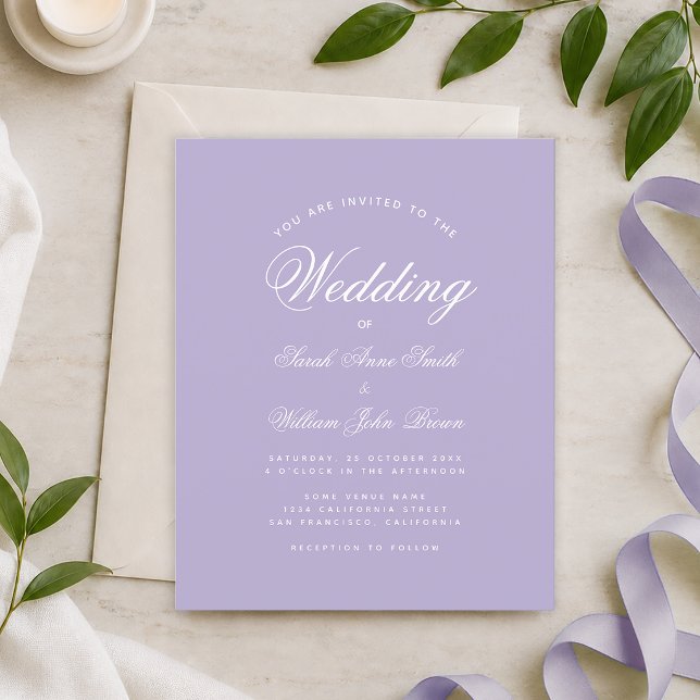 Lavender Simple Budget Purple Wedding Invitation (Creator Uploaded)